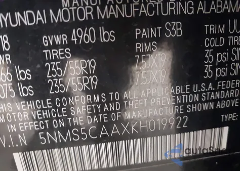 2019 Hyundai Santa Fe Limited 2.0T from USA, damaged, VIN 5NMS5CAAXKH019922